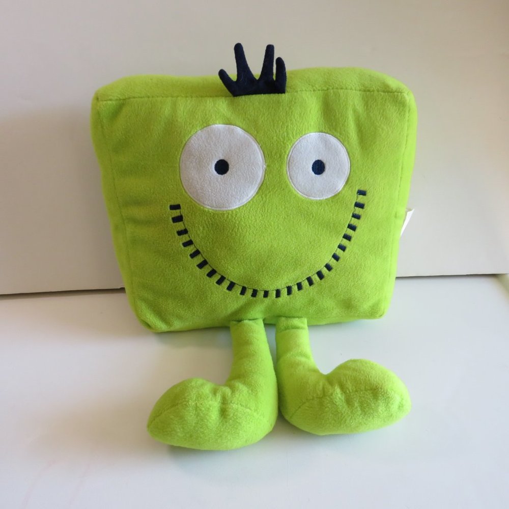 Lime Green Square Monster w BIG EYES 14" Stuffed Animal Toy EMBOIRDERED EYES